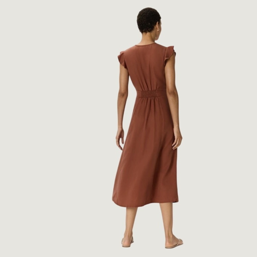 NEW Quince Vintage Wash Tencel Button Front Midi Dress Size L Terracotta Earthy - Picture 3 of 10